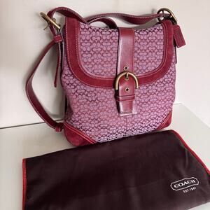 Vintage Coach Soho Signature Jacquard Flap Shoulder Bag Burgundy Red Suede 6376